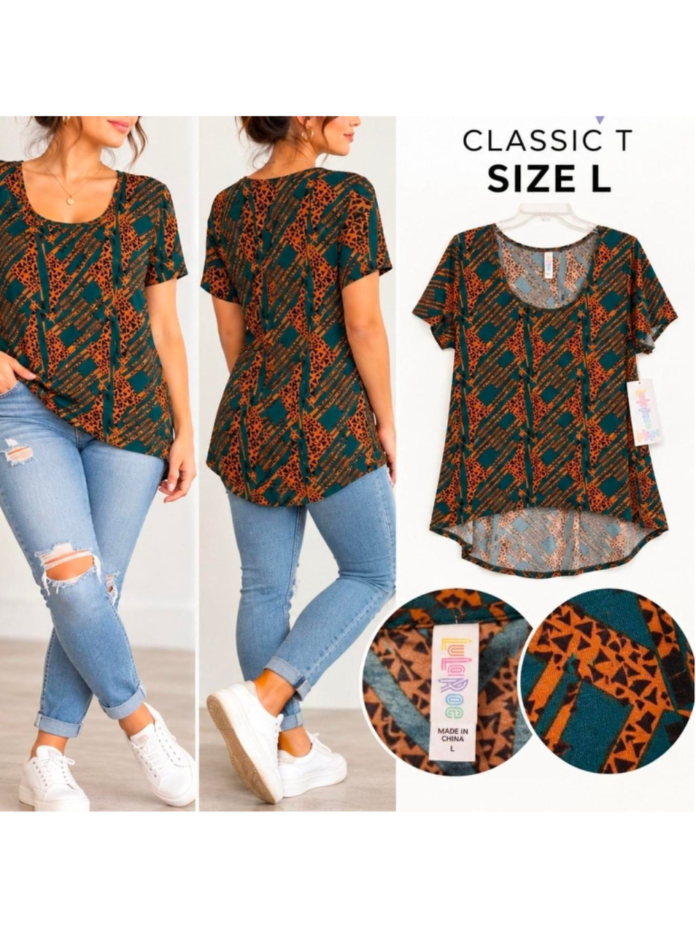 LuLaRoe Classic T Giraffe Geometric Print Top Size Large NWT